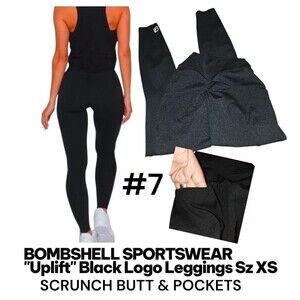 BOMBSHELL "UPLIFT" SPORTSWEAR Sz XS Scrunch Butt & Pockets Logo Workout Leggings